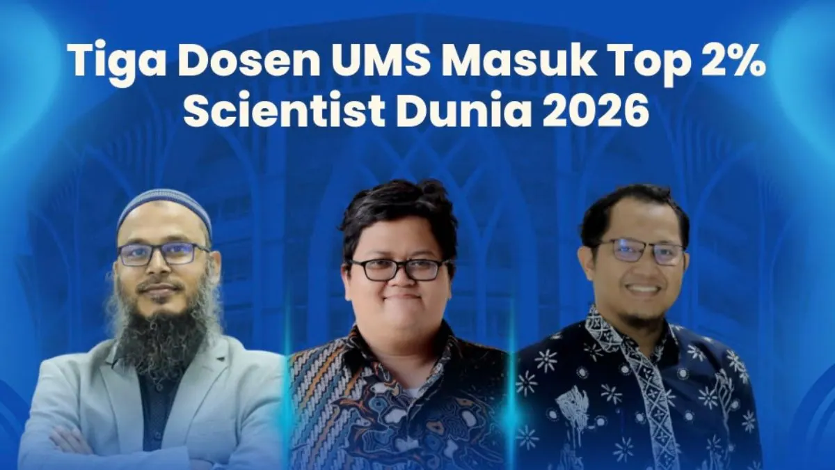Potret tiga akademisi Universitas Muhammadiyah Surakarta yang tercantum dalam daftar ilmuwan dunia 2026