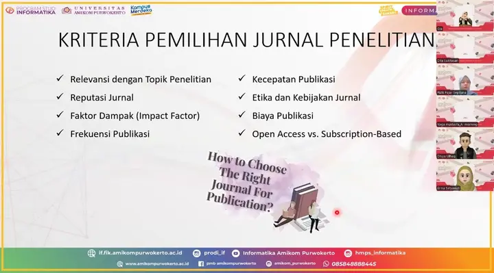 Ilustrasi WEBINAR “STRATEGI PEMILIHAN JURNAL PENELITIAN DAN TEKNIK SUBMIT ARTIKEL ILMIAH MELALUI OPEN JOURNAL SYSTEMS BAGI MAHASISWA FAKULTAS ILMU KOMPUTER – UNIVERSITAS AMIKOM PURWOKERTO”