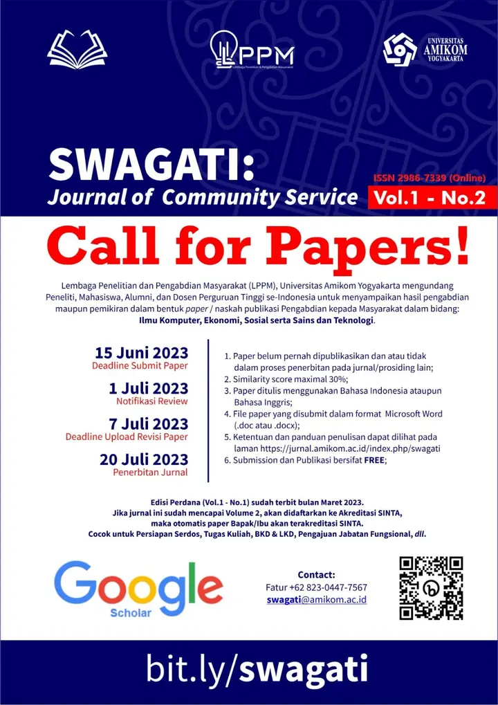 Ilustrasi SWAGATI: Journal of Community Service membuka Call for Papers dengan Gratis di Vol. 1, No.2, Tahun 2023