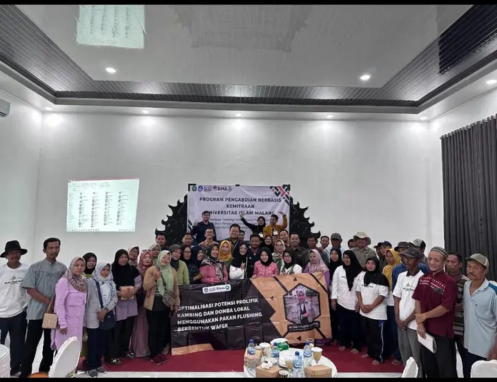 Ilustrasi Dosen dan Mahasiswa Fakultas Peternakan Universitas Islam Malang Berikan Pelatihan Pakan Flushing Inovatif di Desa Tanggul Kulon