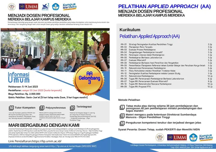 Ilustrasi Universitas Muhammadiyah Malang Selenggarakan Pelatihan Applied Approach Gelombang 3 untuk Dosen Swasta dan PNS
