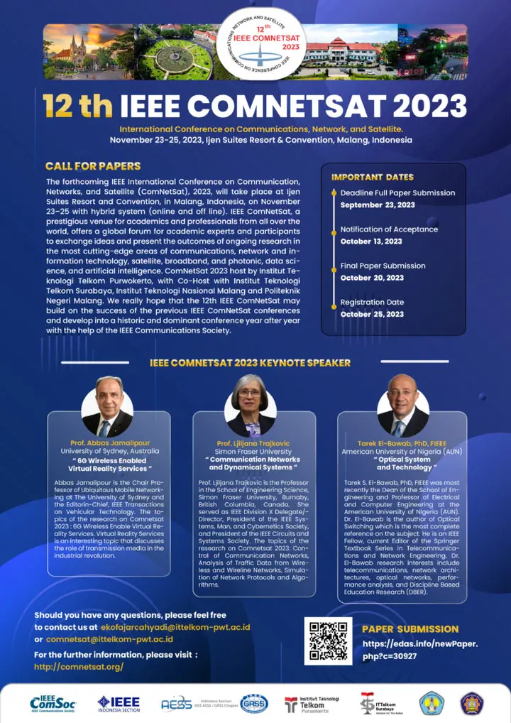 Ilustrasi COMNETSAT 2023: Konferensi Internasional Tahunan IEEE dalam Bidang Komunikasi, Jaringan, dan Satelit di Malang