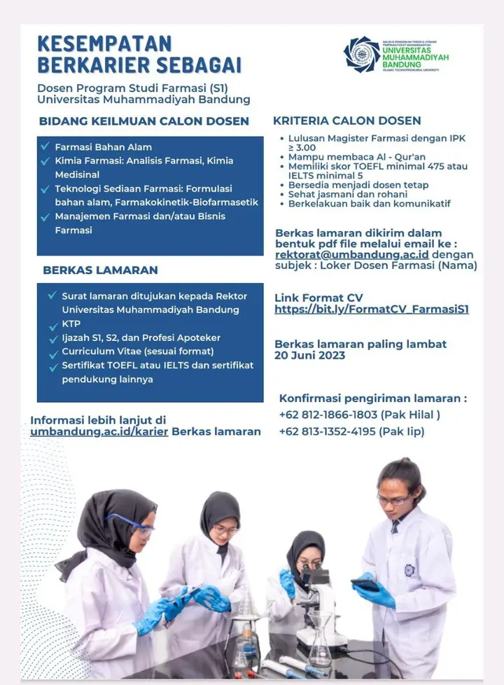 Ilustrasi Universitas Muhammadiyah Bandung Membuka Kesempatan Berkarier Sebagai Dosen Program Studi Farmasi S1